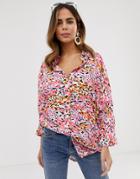 Asos Design Oversized Long Sleeve Shirt In Leopard Animal Print - Multi