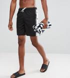 Asos Tall Swim Shorts In Monochrome With Side Poppers In Mid Length - Black
