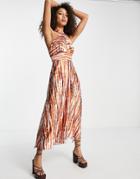 Twisted Wunder Halterneck Midi Dress In Tonal Tie Dye-brown