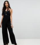 Kiss The Sky Tall Cami Jumpsuit With Wide Leg And Lace Trims - Black