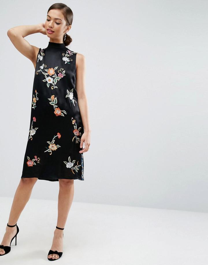 Asos Premium Embroidered Column Dress - Multi