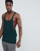 Asos Design Tank With Extreme Racer Back And Raw Edges - Green