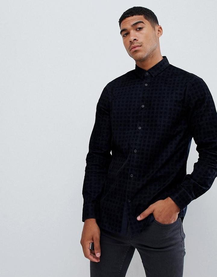 Armani Exchange Flocked Check Shirt In Navy - Navy