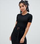 New Look Petite Rib Buckle Midi Dress In Black - Black