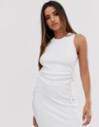 River Island Ribbed Tank With Ruched Side In White
