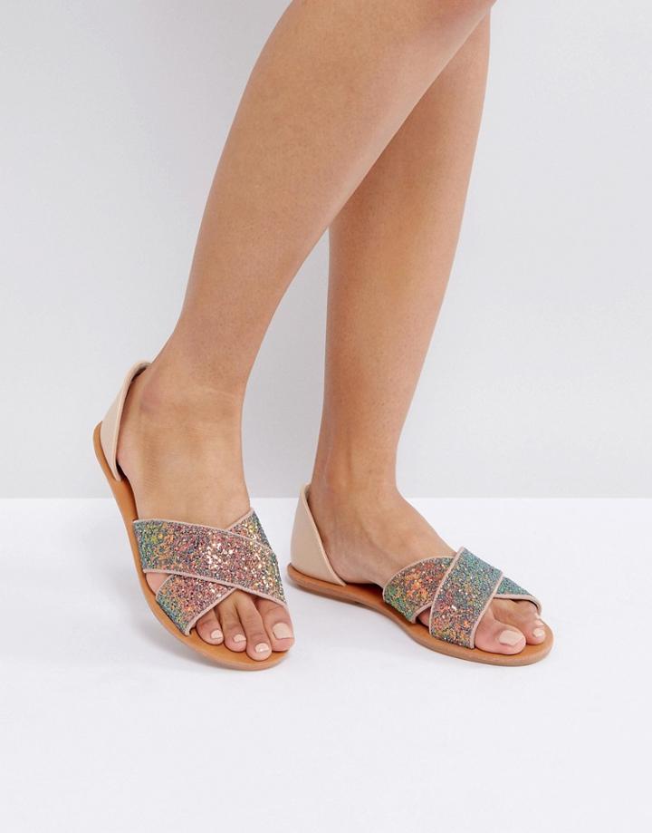 London Rebel 2part Glitter Flat Sandal - Multi