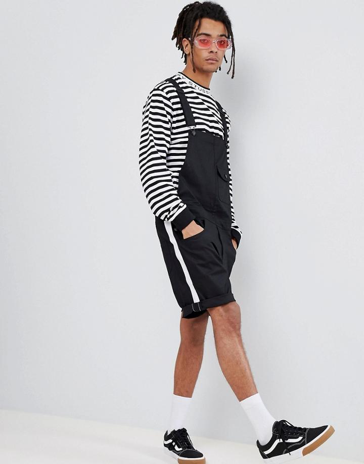 Asos Design Slim Overalls In Black With White Side Stripe - Black