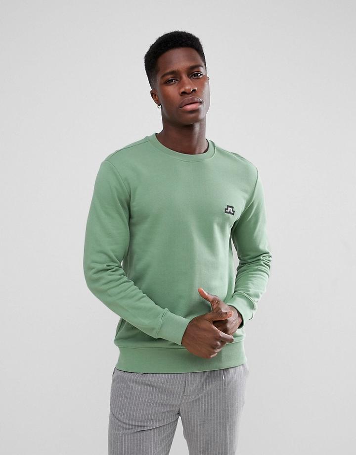 J Lindeberg Crew Neck Logo Sweatshirt In Green - Green