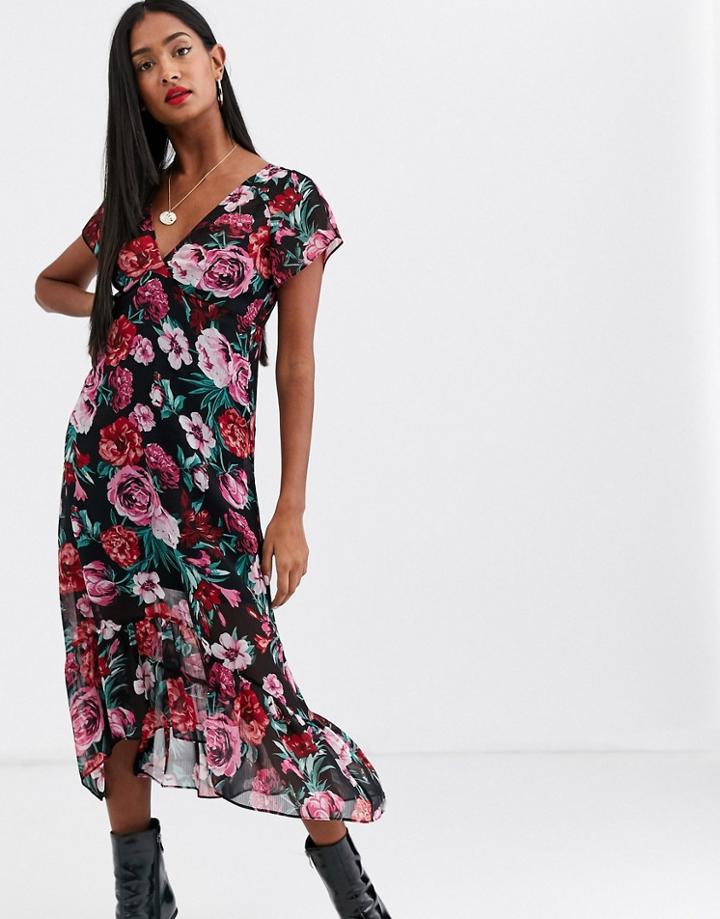 Stradivarius Midi Dress In Roses Print-multi