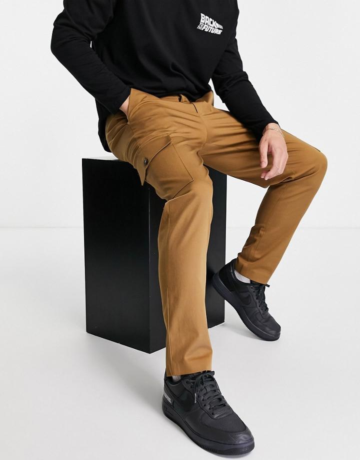 Selected Homme Slim Tapered Cargo Pants In Tan-brown
