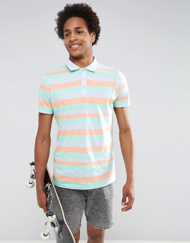 Asos Polo In Retro Stripe - Multi