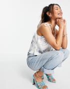 Asos Design Satin Scoop Neck Cami In Floral Print-no Color
