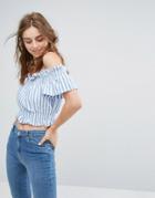 Pull & Bear Off Shoulder Crop Top In Stripe - Multi