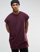 Asos Super Oversized Sleeveless T-shirt With Raw Edge In Oxblood - Oxblood