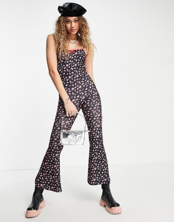 Vintage Supply Bow Detail Jumpsuit In Floral-black