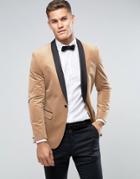Farah Skinny Velvet Tuxedo Blazer - Tan