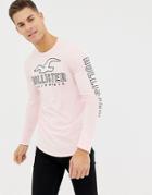 Hollister Logo Front And Sleeve Long Sleeve Top In Pink - Pink