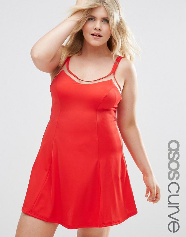 Asos Curve Mix And Match Mesh Insert Swim Dress