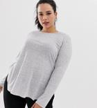 Asos Design Curve Long Sleeve T-shirt In Linen Mix In Gray