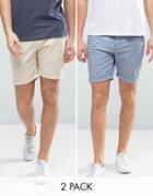 Asos 2 Pack Slim Chino Shorts In Blue & Stone Save - Multi