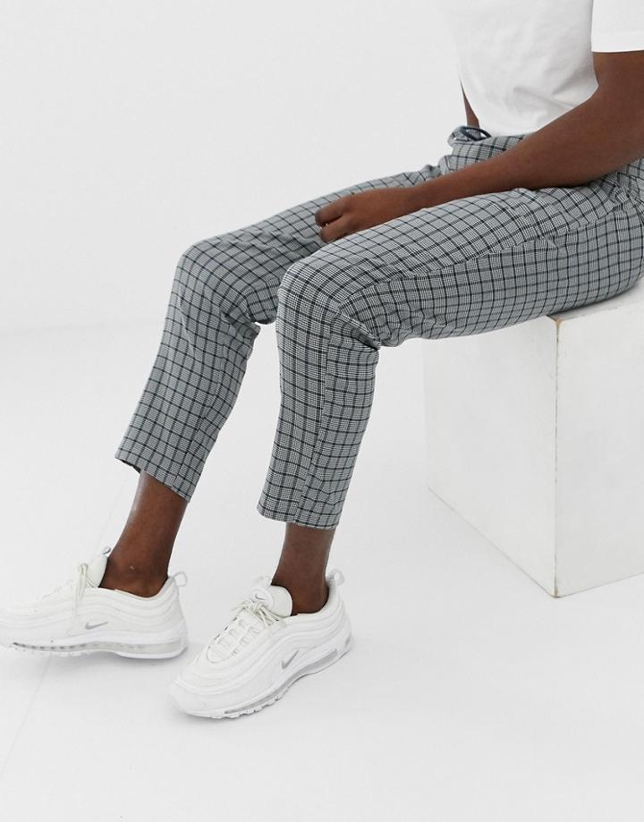 Boohooman Smart Sweatpants In Gray Check - Gray