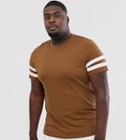 Asos Design Plus Organic T-shirt With Sleeve Stripes In Brown