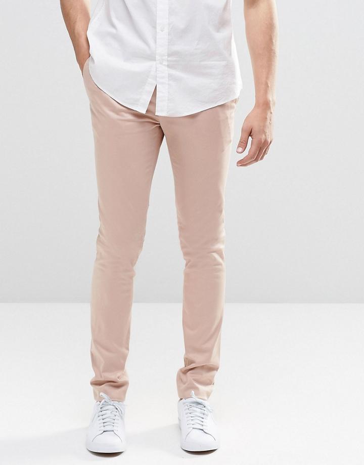 Asos Super Skinny Pants In Cotton Sateen In Light Pink - Mahogony Rose