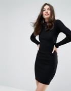 Bershka High Neck Knitted Dress - Black