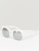 Pieces Round Cat Eye Sunglasses With Mirror Lense - Bright White