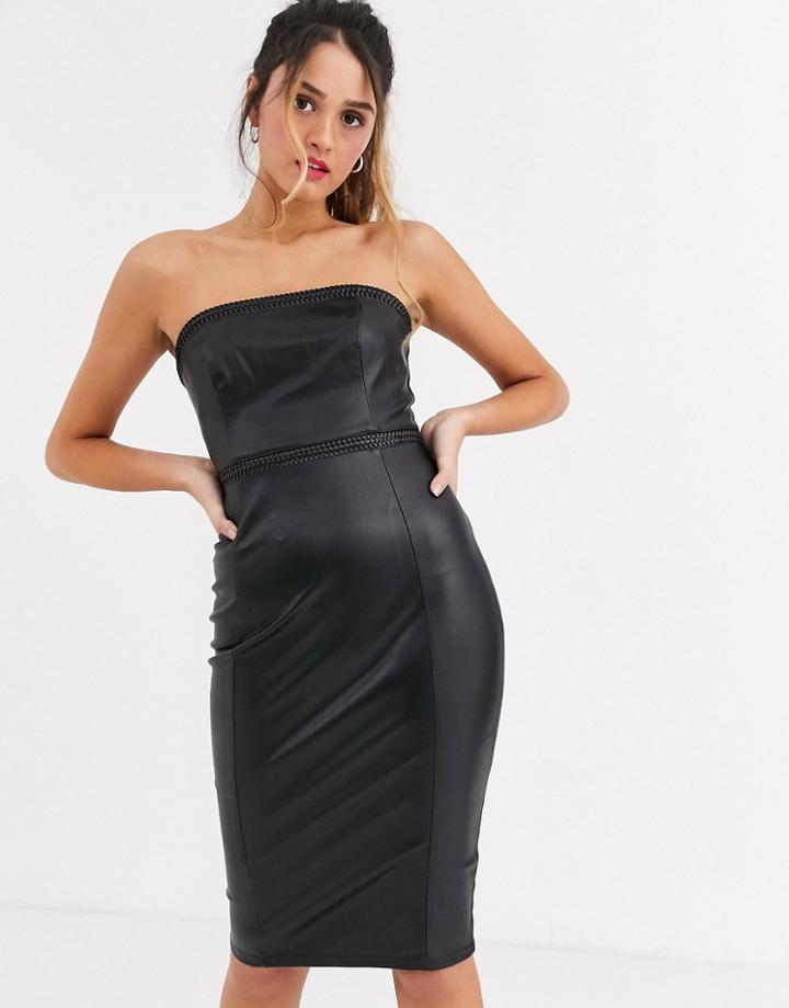 Lipsy Bandeau Pu Midi Pencil Dress In Black