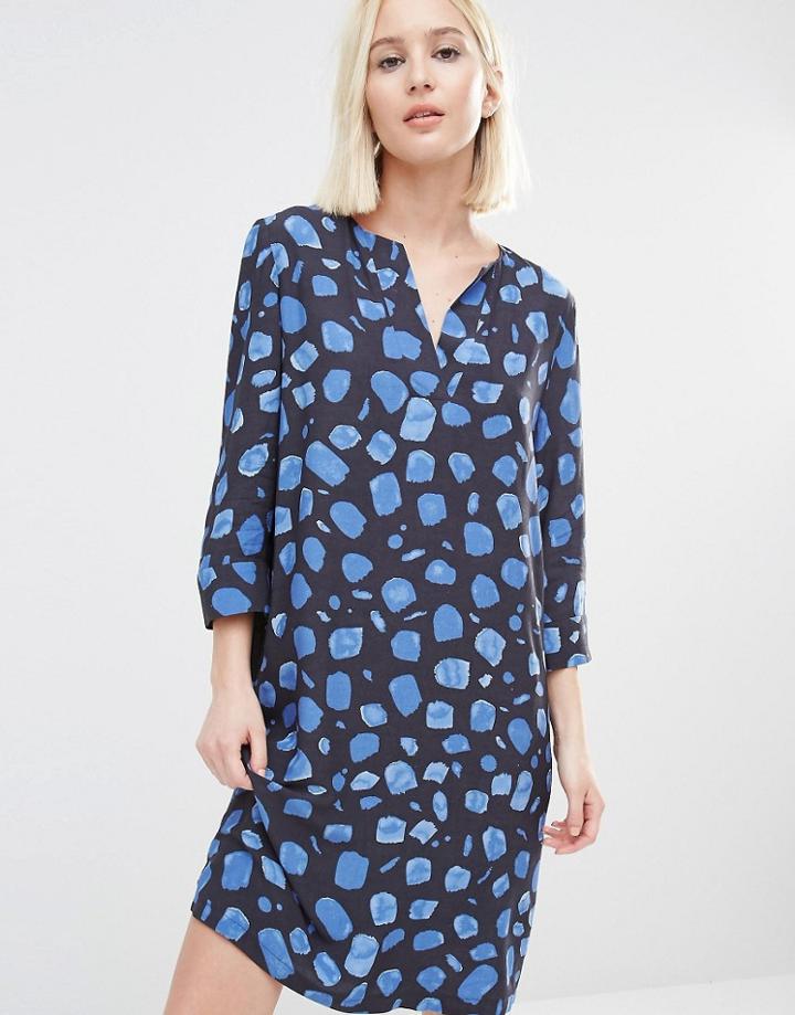 Selected Yana Shift Dress In Blue Print Combo - Blue