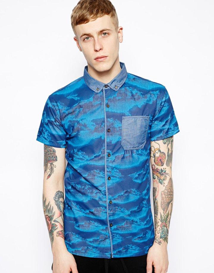 Volklore Shirt In Short Sleeve With Cloud Print