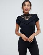 Ted Baker Aurra Lace Yoke T-shirt - Black
