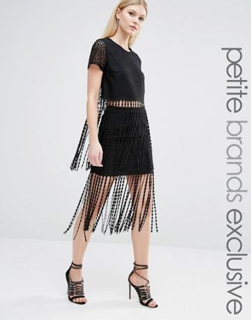 Tfnc Petite Lace Crochet Fringe Skirt Co-ord - Black