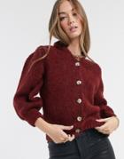 Vero Moda Knitted Cardigan With Contrast Buttons In Dark Red