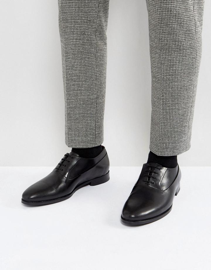 Hugo By Hugo Boss Pathos Burnished Leather Toe Detail Oxford Shoes In Black - Black