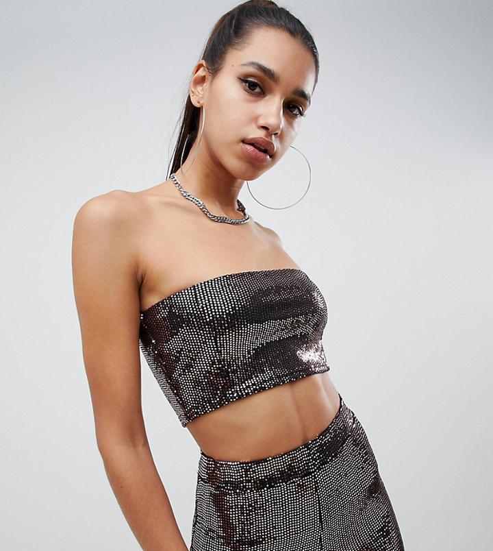Missguided Sequin Bandeau Top In Pink - Pink