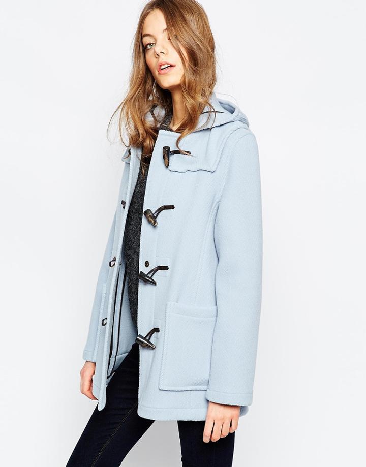 Gloverall Short Duffle Coat In Sky Blue - Sky