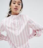 Monki Pink And White Stripe High Neck Blouse - Pink