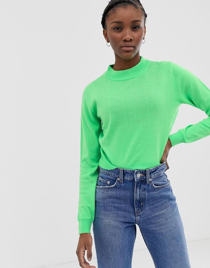 Asos Design Fine Knit Crop Sweater - Green