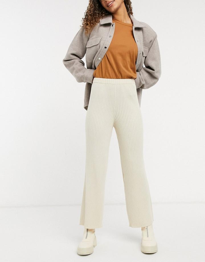 Monki Calah Ribbed Pants In Off White