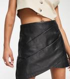 Barney's Originals Petite Real Leather Cross Wrap Mini Skirt-black