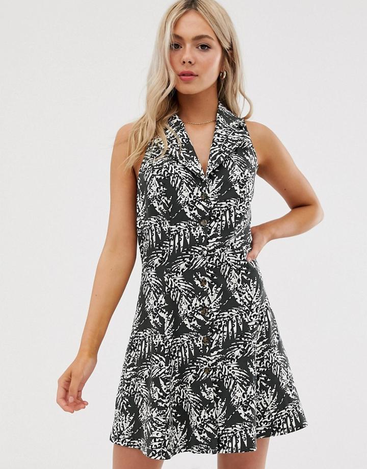 Asos Design Sleeveless Mini Shirt Sundress In Palm Print-multi