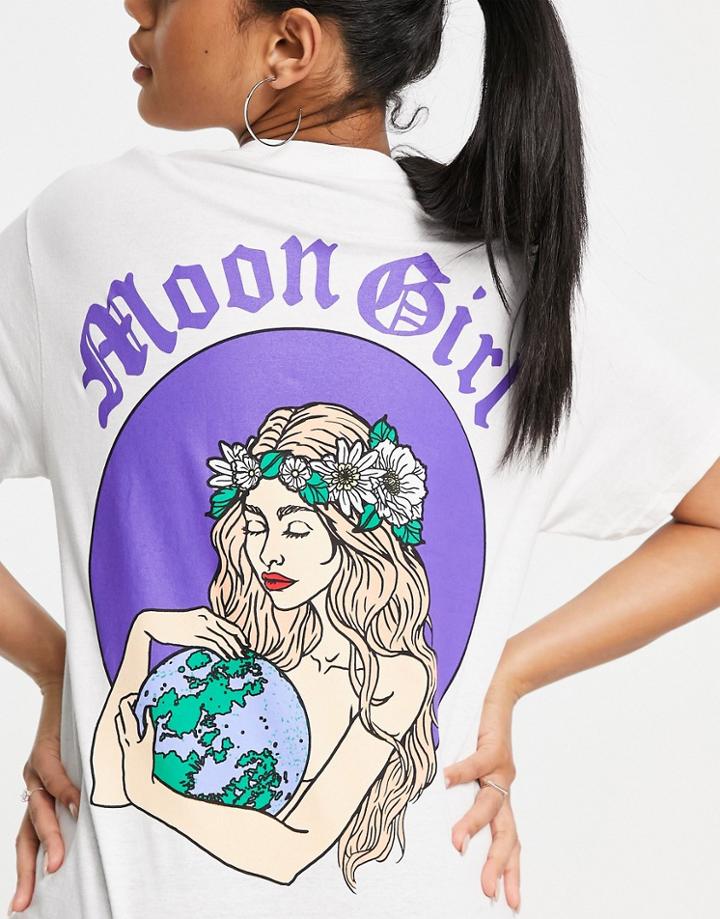 Hnr Ldn Oversized T-shirt With Moon Girl Graphic Back Print In White