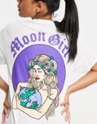 Hnr Ldn Oversized T-shirt With Moon Girl Graphic Back Print In White