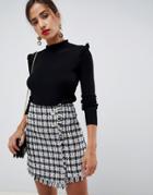 Oasis Frill Neck Pointelle Sweater In Black - Black