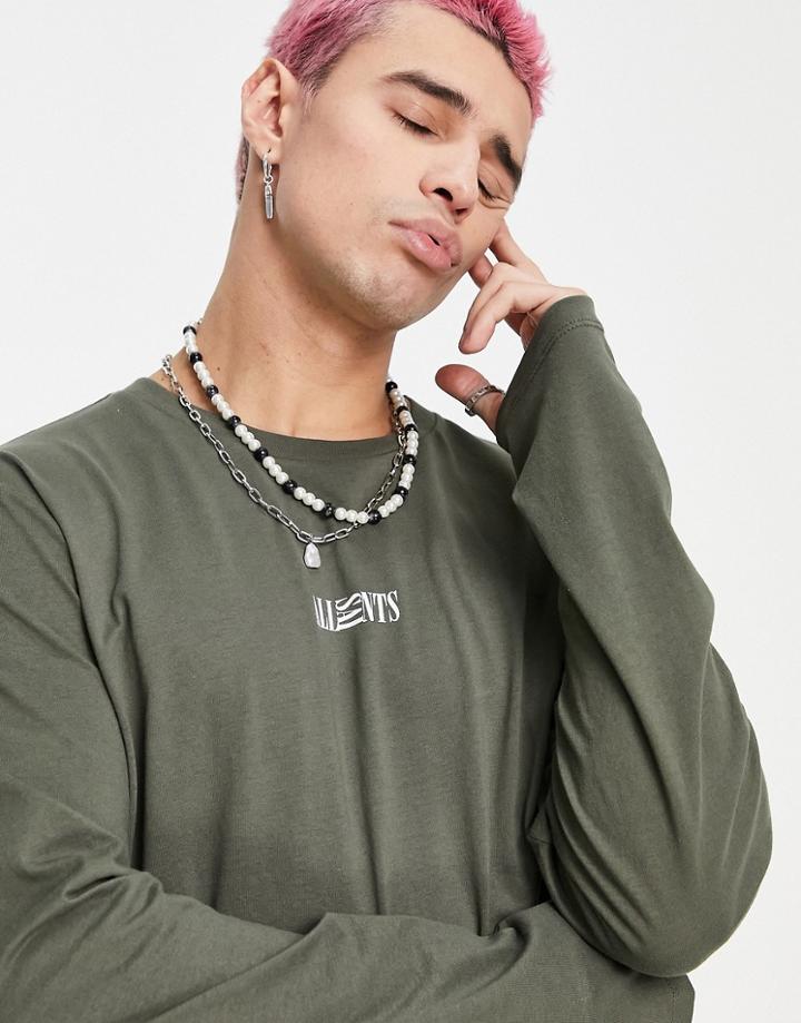 Allsaints State Long Sleeve Crew T-shirt In Khaki-green