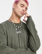 Allsaints State Long Sleeve Crew T-shirt In Khaki-green
