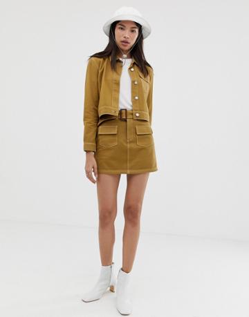 Northmore Denim Organic Cotton A-line Utility Mini Skirt-tan