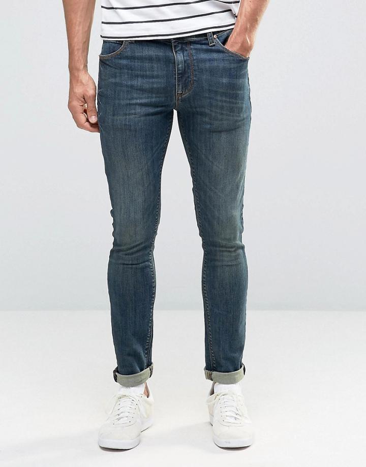 Asos Design Super Skinny Jeans In Dark Blue Wash - Blue